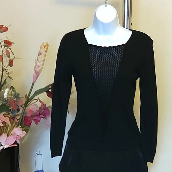 NWT Women’s Black Lightweight Long Sleeve Crochet Cardigan Fall Winter Sweater M - Picture 6 of 7